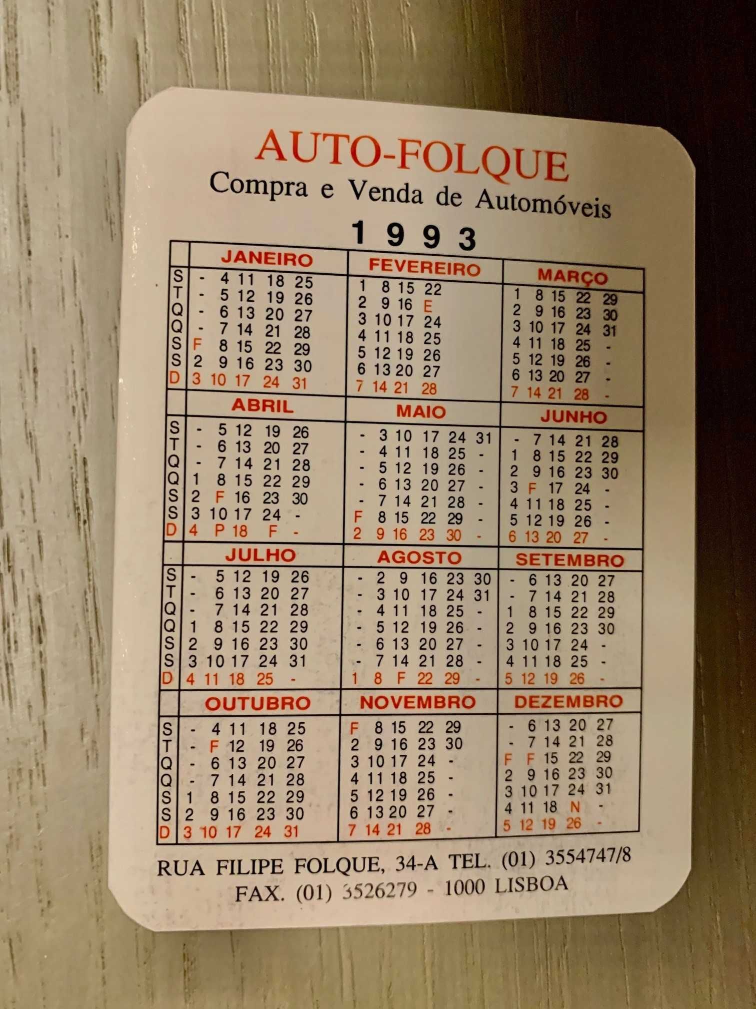 Calendário Ford Escort da Auto Folque - 1993