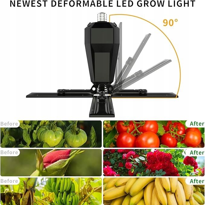 SINJIAlight Lampa LED do roślin z 4 regulowanymi panelami, E26/E27