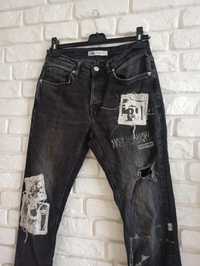 Jeansy Zara slim fit męskie custom jeans patchwork Alternative streetw