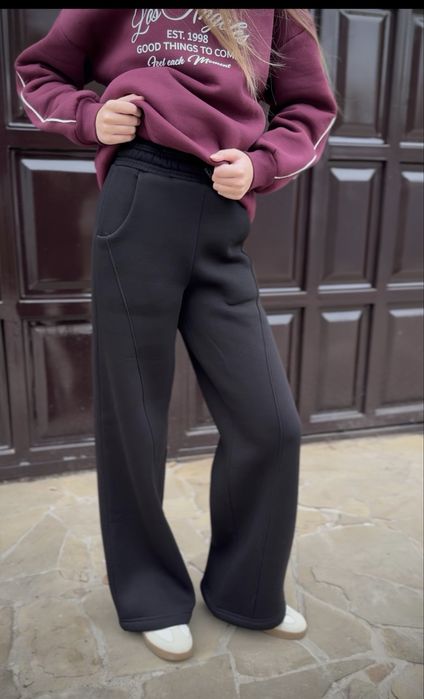 Штани широкі теплі на флісі палаццо чорні 10 11 12 13 14 15 років