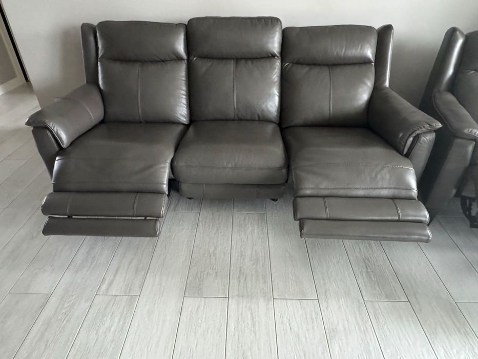 Nowoczesny skórzany wypoczynek + fotel - funkcja relaksu