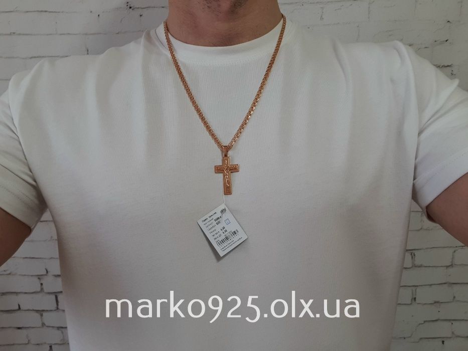 Позолочена срібна чоловіча цепочка з хрестиком срібло 925 ланцюжок