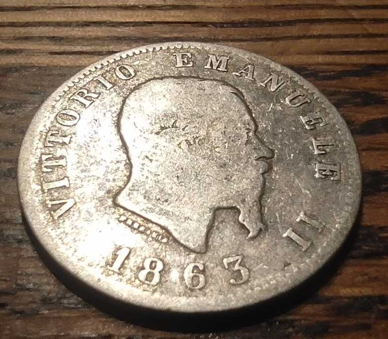Moneta srebrna Włochy 1 lir 1863 typ M srebro ag