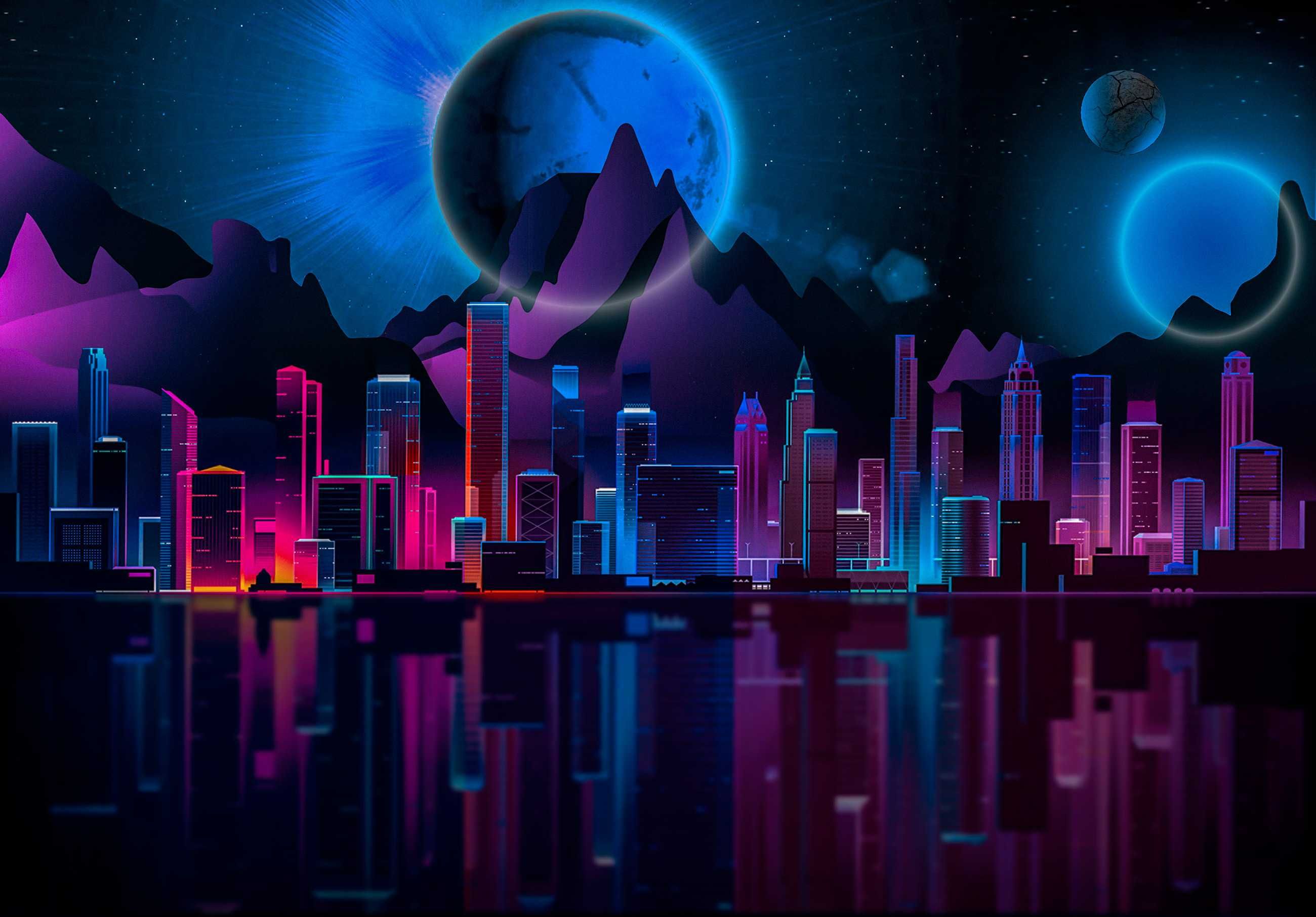 Fototapeta Miasto Nocą Abstrakcja Wizja Cyber 3D Twój Rozmiar + KLEJ