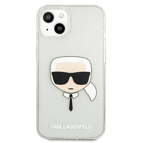 Etui Karl Lagerfeld Glitter Karl's Head na iPhone 13 mini - srebrne