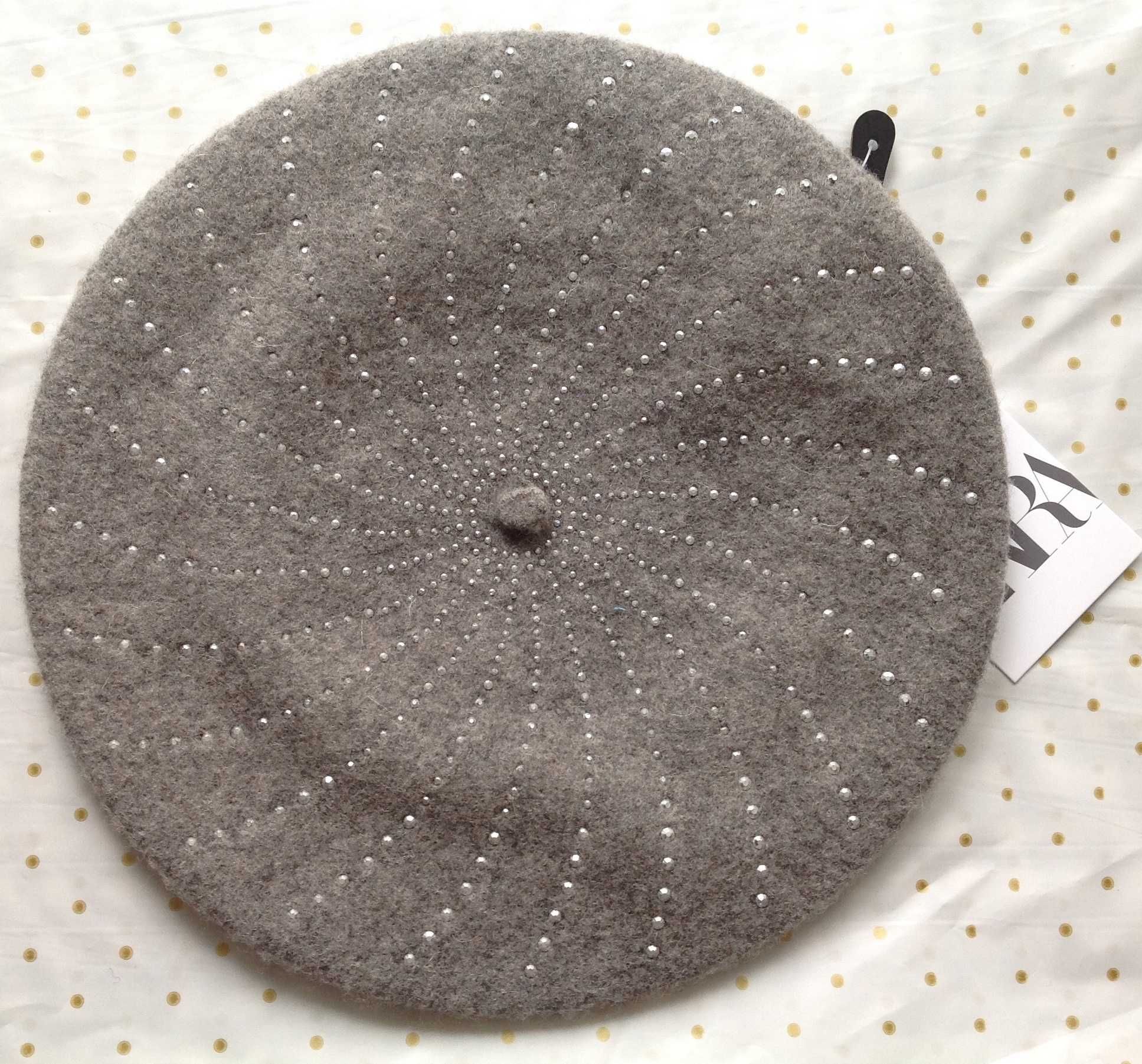 Zara nowy wełniany beret ze zdobieniem strass 10 - 14 lat