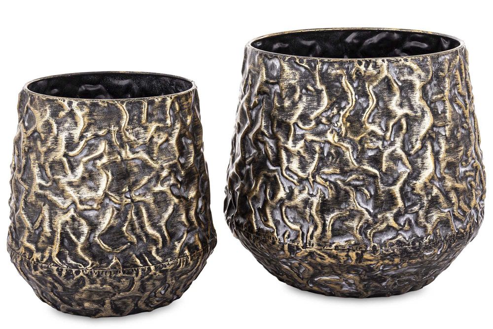 Komplet 2 x Osłonka Na Doniczkę Złota Czarna Metalowa Retro 168259