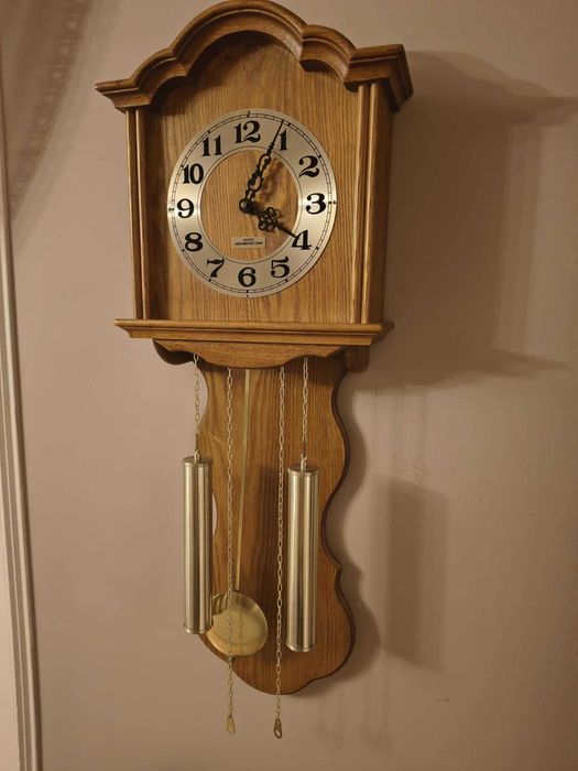 Wahadłowy, niemiecki zegar wiszący z gongiem - SPRAWNY - Quartz