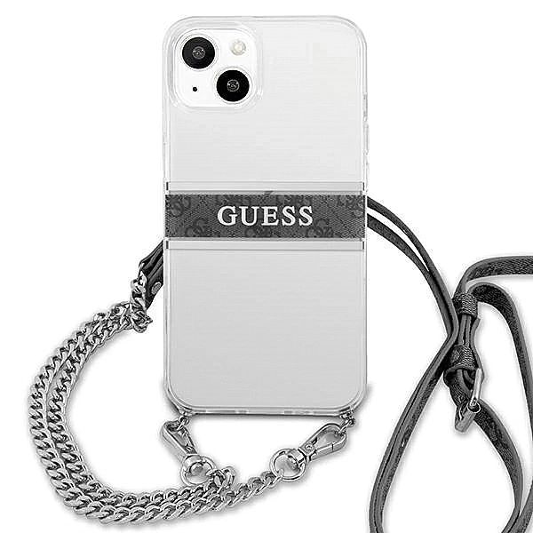 Etui Guess 4G Grey Strap Silver Chain na iPhone 13 mini - przezroczyst