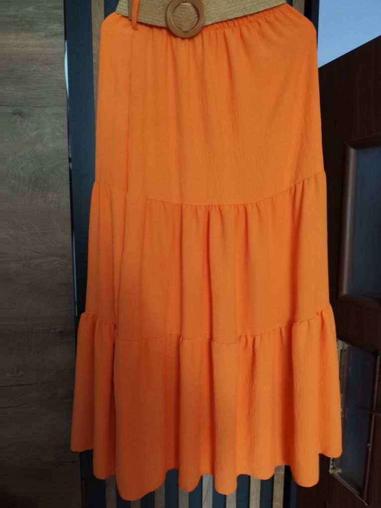 Spódnica długa pomarańcz z paskiem