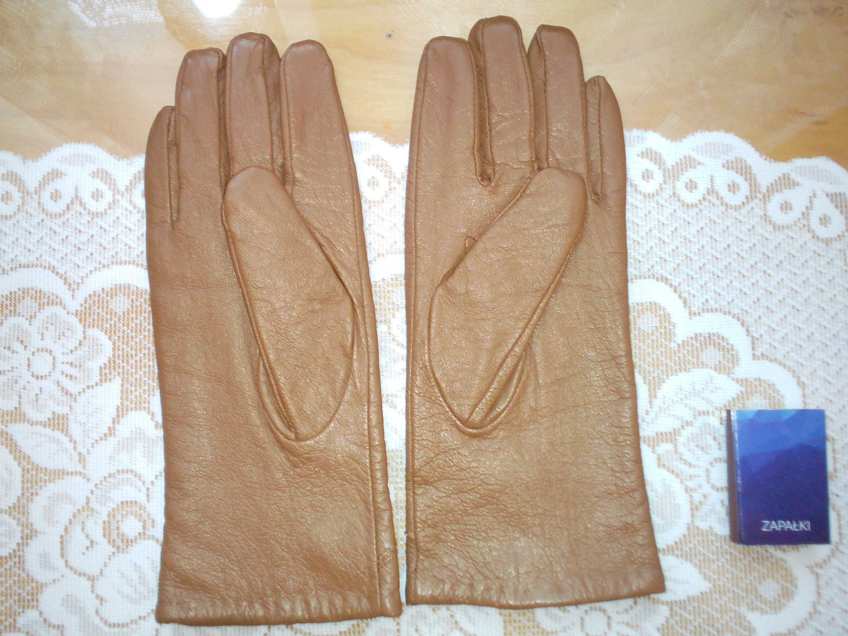 Rękawiczki skórzane, brązowe, nowe