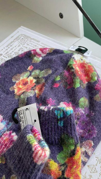 H&M zestaw czapka + rękawiczki w kwiatki 110/128