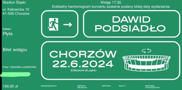 koncert Dawid Podsiadło Dwa bilety Chorzów 22.06.2024 Płyta