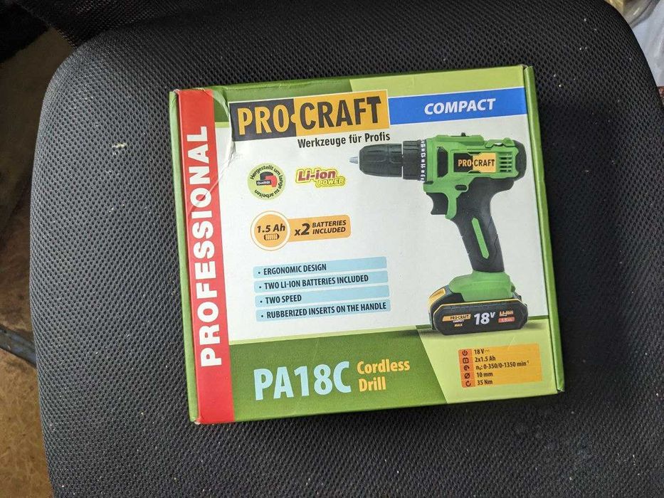 Шуруповерт | Procraft PA18C Compact | Новий 2 акумулятори + Набір біт