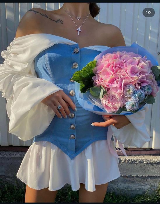 Сукня міні в стилі бохо з джинсовими елементами