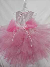 Платье пышное нарядное на один годик розовое барби