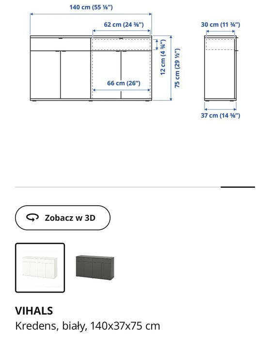 IKEA VIHALS kredens biały 140x37x75cm