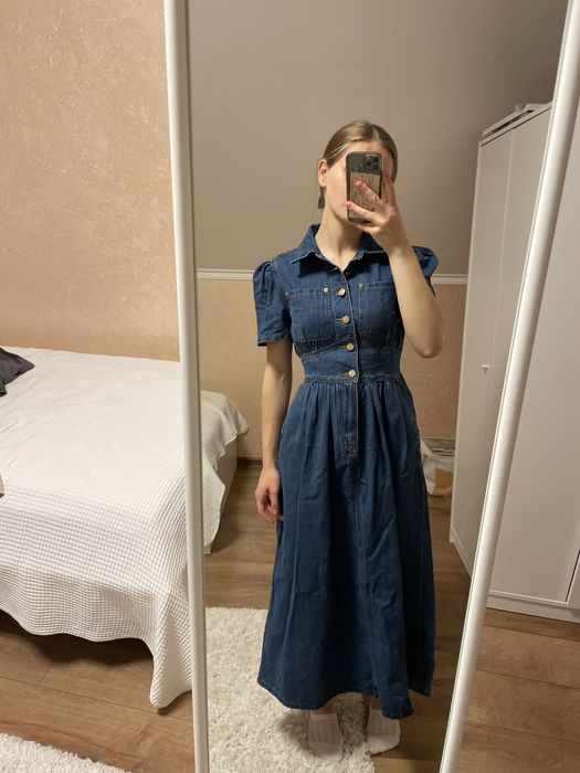 Сарафан плаття джинсове міді, розмір s, на гудзиках