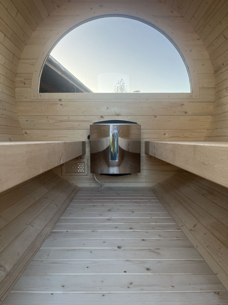 SAUNA OGRODOWA BECZKA 270 cm z przedsionkiem i Piecem Elektrycznym