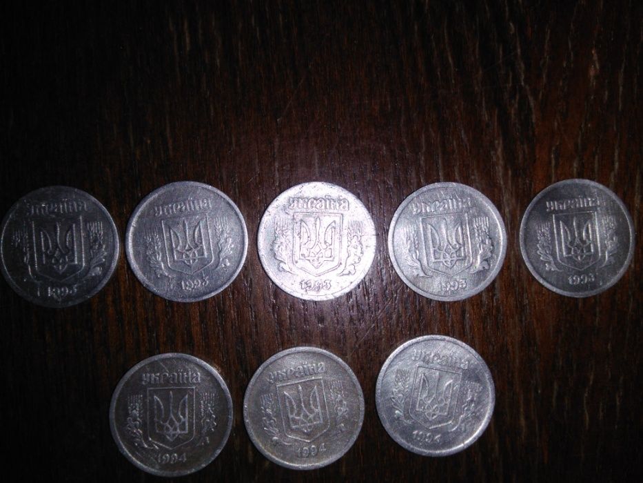 Монеты Украины. 2 копейки. Алюминий. 1993 и 1994 гг.