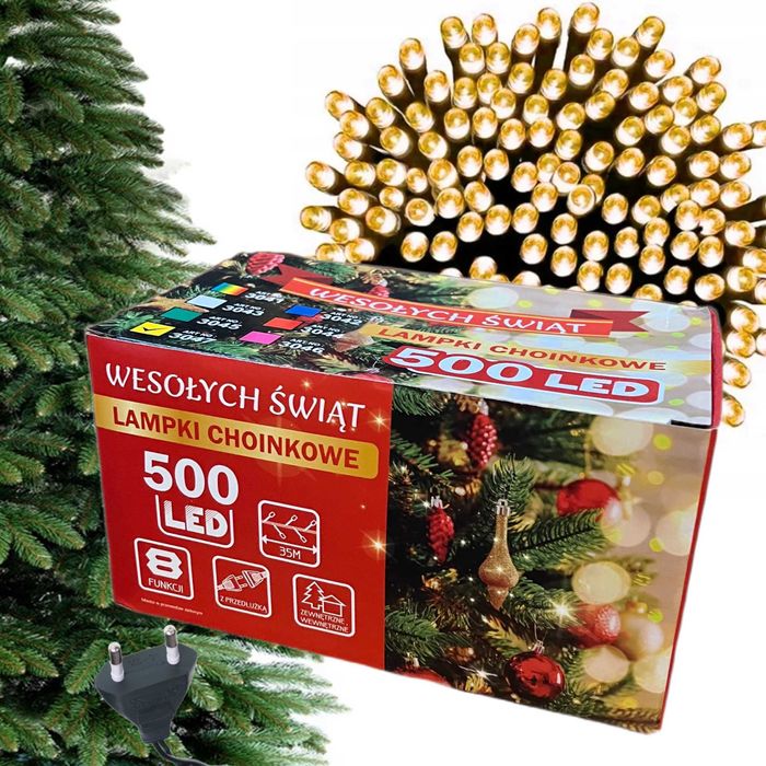 Lampki choinkowe 500 led 35m wewnętrzne zewnętrzne żółte białe ciepłe