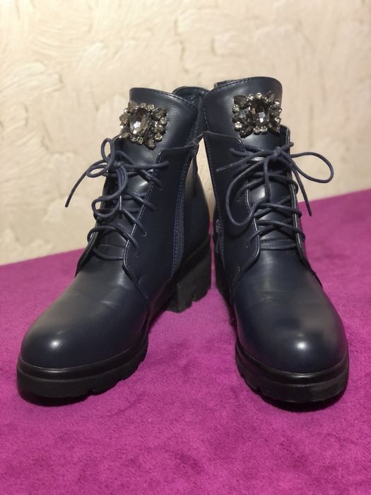 Ботинки женские осенние Синие Стильные Удобные Полуботинки На молнии