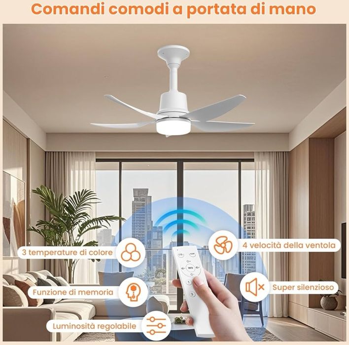 Nowoczesny wiatrak sufitowy z pilotem i oświetleniem LED 71 cm