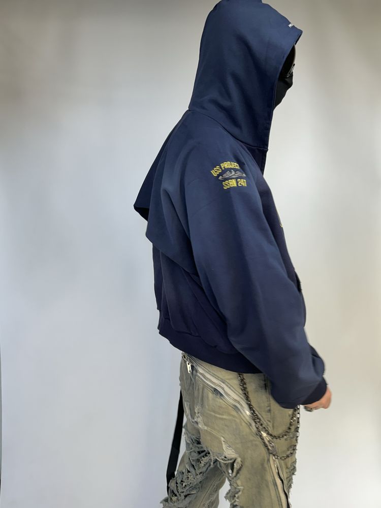 PROJECT G/R NAVY zip зипка зіп зип худи кофта синяя синя distressed