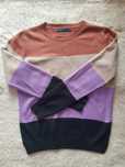 Sweter w pasy S fioletowy beżowy