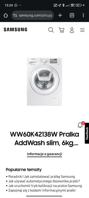 Pralka Samsung SLIM WW60K42138W