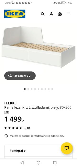 Fajne białe łóżko leżanka ikea flekke 80x200 na 160x200 stan super