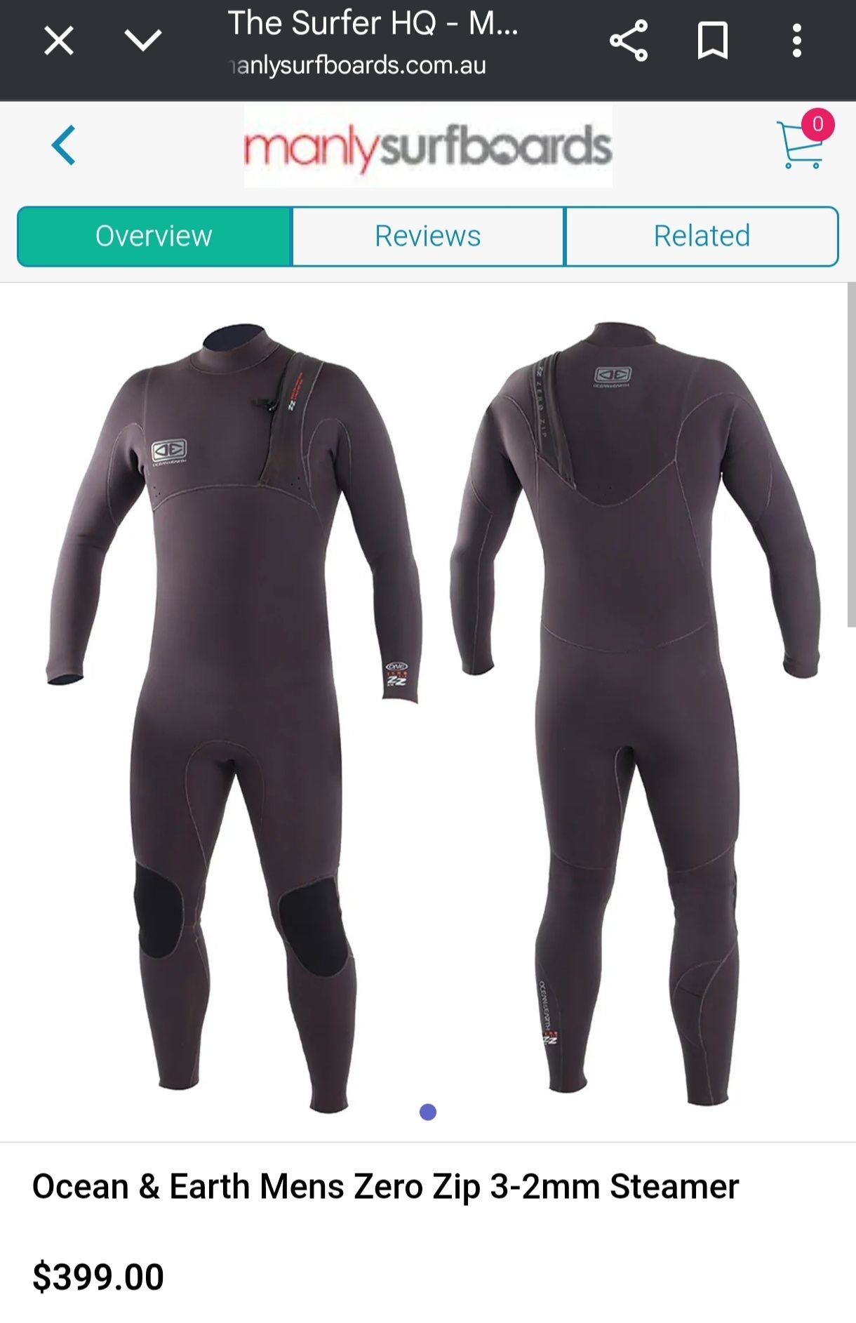 Fato de surf Ocean Earth Zero Zip 3/2 Steamer