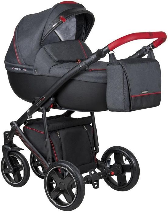 Wózek Coletto Modena czarno czerwony gondola plus spacerówka ISOFIX