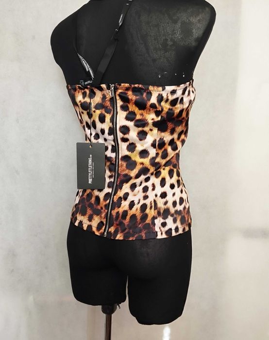 gorset w panterkę z odkrytymi ramionami S M goth alternative retro vin