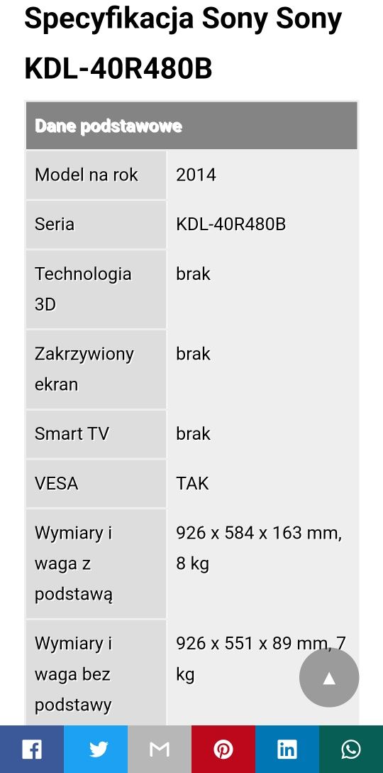 Telewizor 40calowy Sony Bravia KDL-40R480B