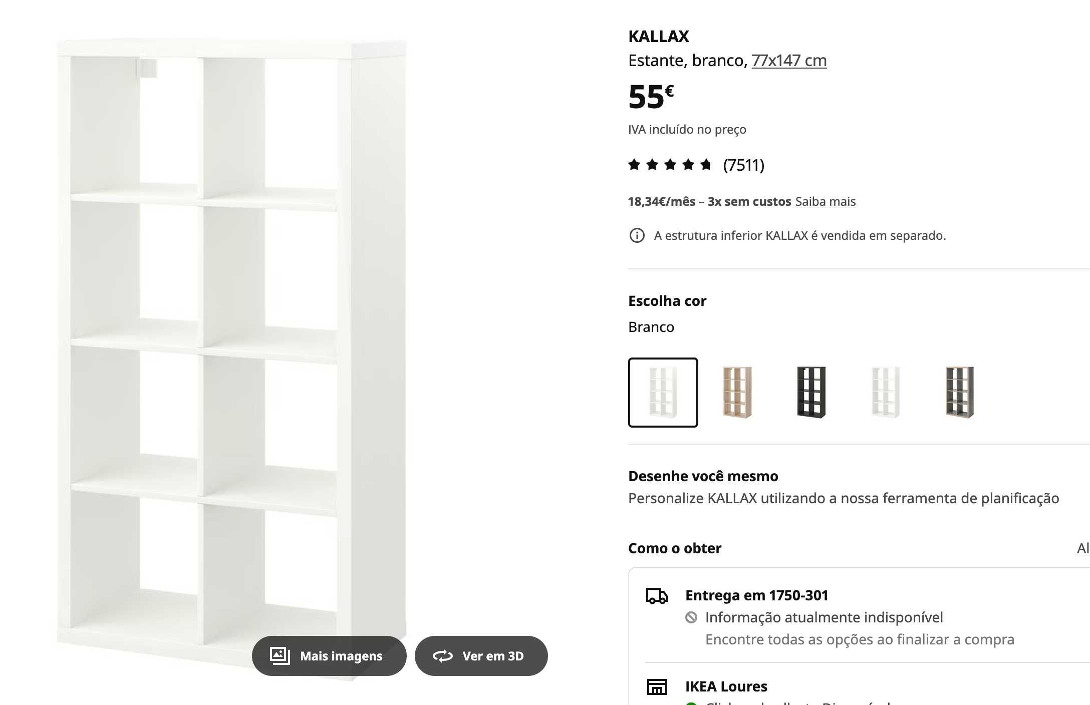 3 estantes Kallax brancas IKEA