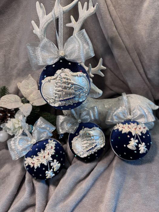 Набір оксамитових ялинкових прикрас ручної роботи