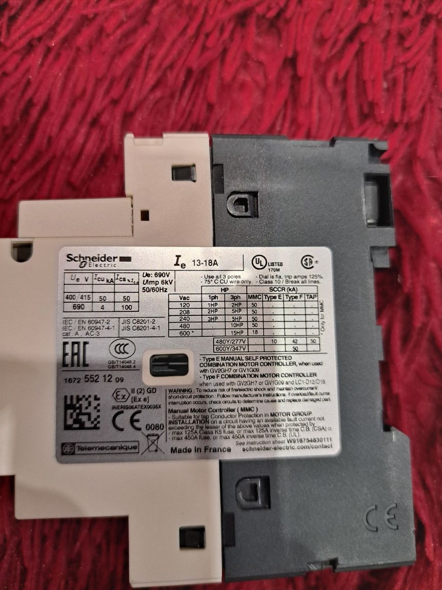 Автоматичний вимикач двигуна, TeSys GV2,3P,13-18A,термомагнітний,гвинт