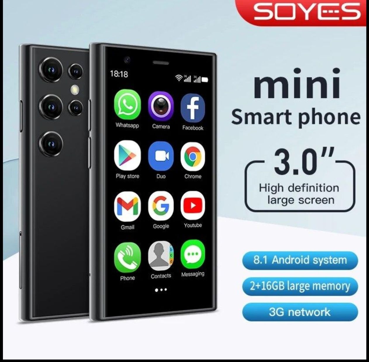 Міні смарт Soyes S23 pro, 2/16Гб, 3 дюйма, 1000маг, Андроід 8.1, Вайб,