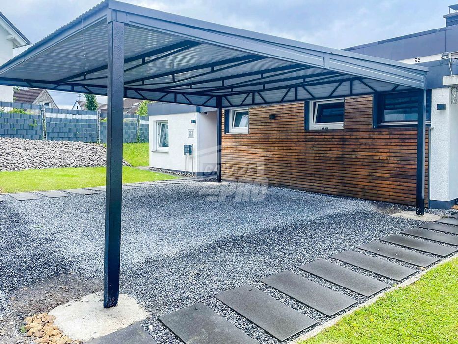 Carport - Wiata samochodowa 6x6m - Antracyt - Dach spad w Przód GP381