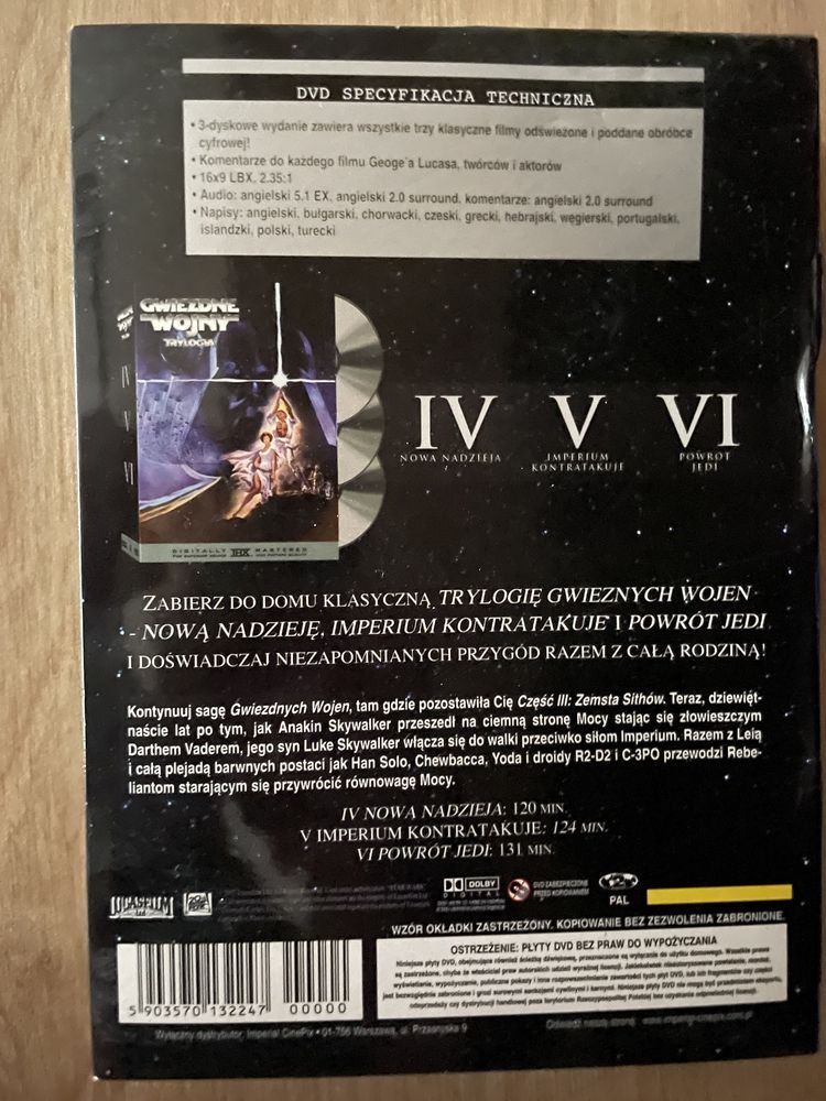 STAR WARS cz 3, 4, 5, 6 DVD trylogia