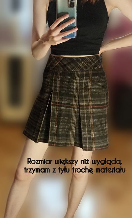 Spódniczka mini w kratkę M L vintage brązowa krótka Yessica 90s retro
