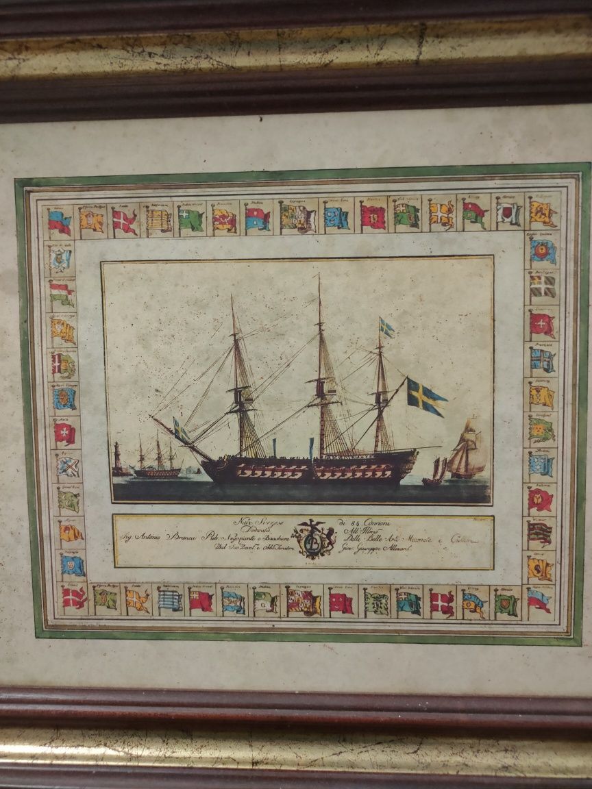 Moldura em madeira com navio sueco.