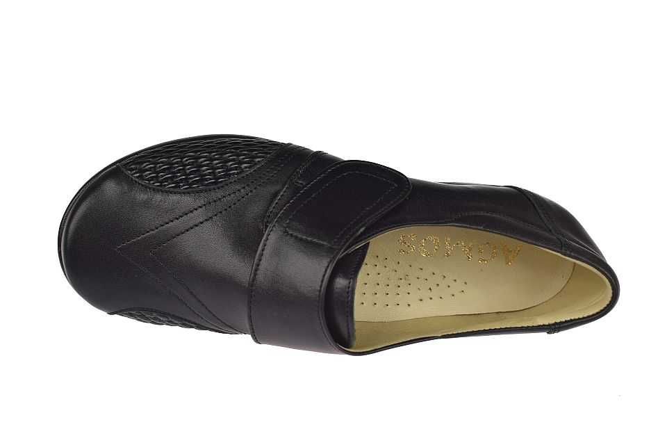 Skórzane buty damskie na haluksy na rzepy Polskie AG-1470 czarne r. 40