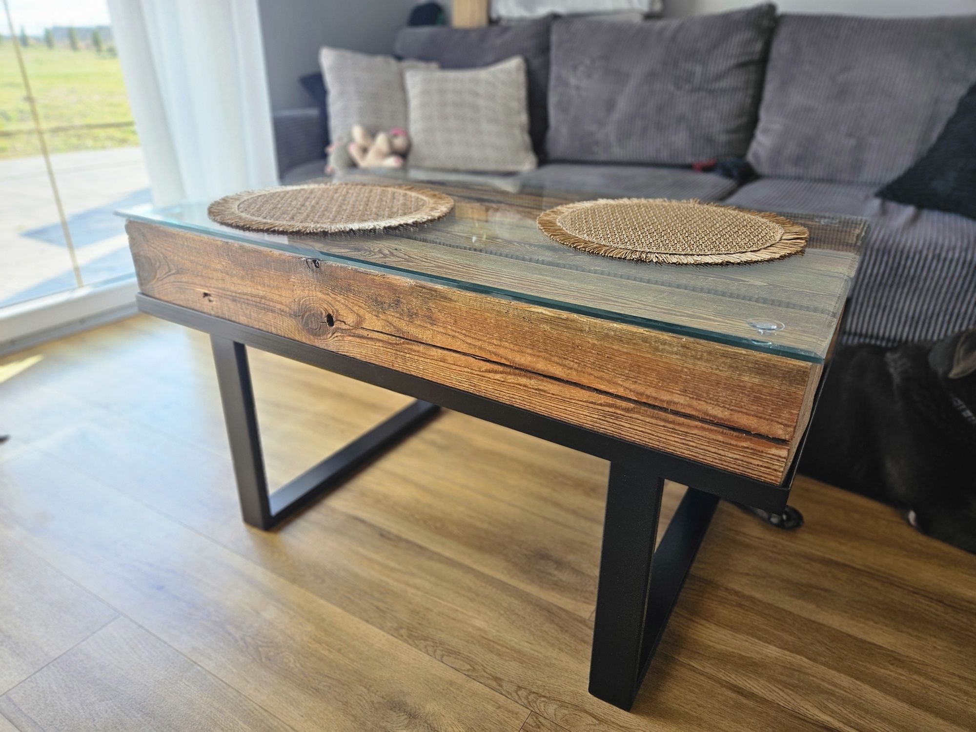 Stolik kawowy 100x60x52 styl loftowy drewno metal