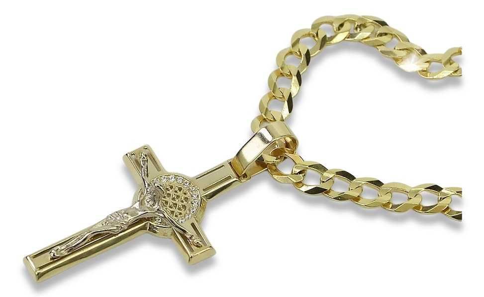 Złoty krzyżyk Katolicki krzyż zawieszka żółte złoto ctc027yw&cc001y K