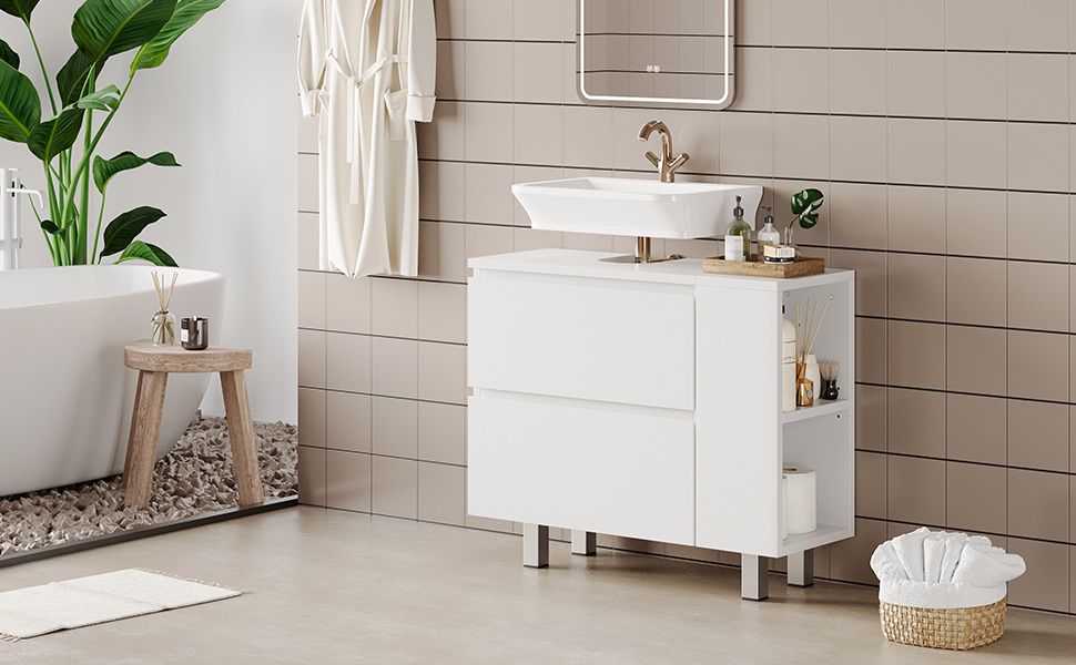 Szafka łazienkowa KIMENICH – 2 duże szuflady, regulowana półka, biały