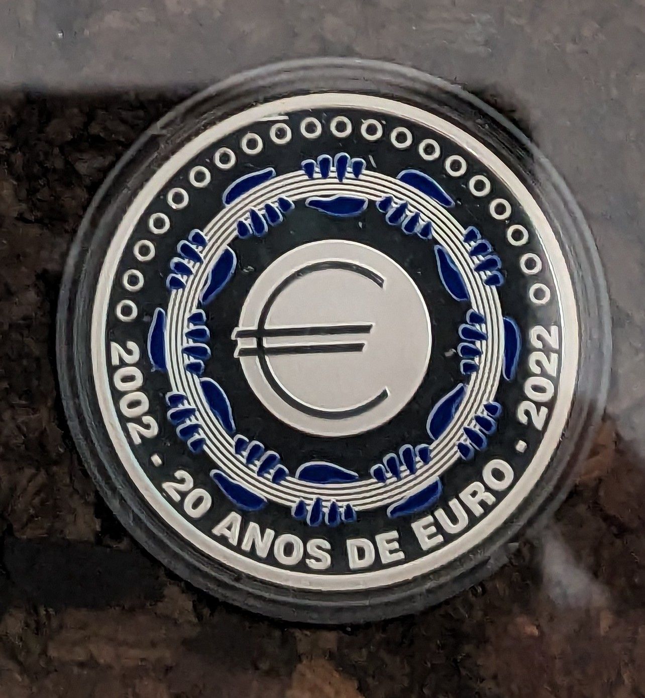 Moeda prata proof 20 anos euro