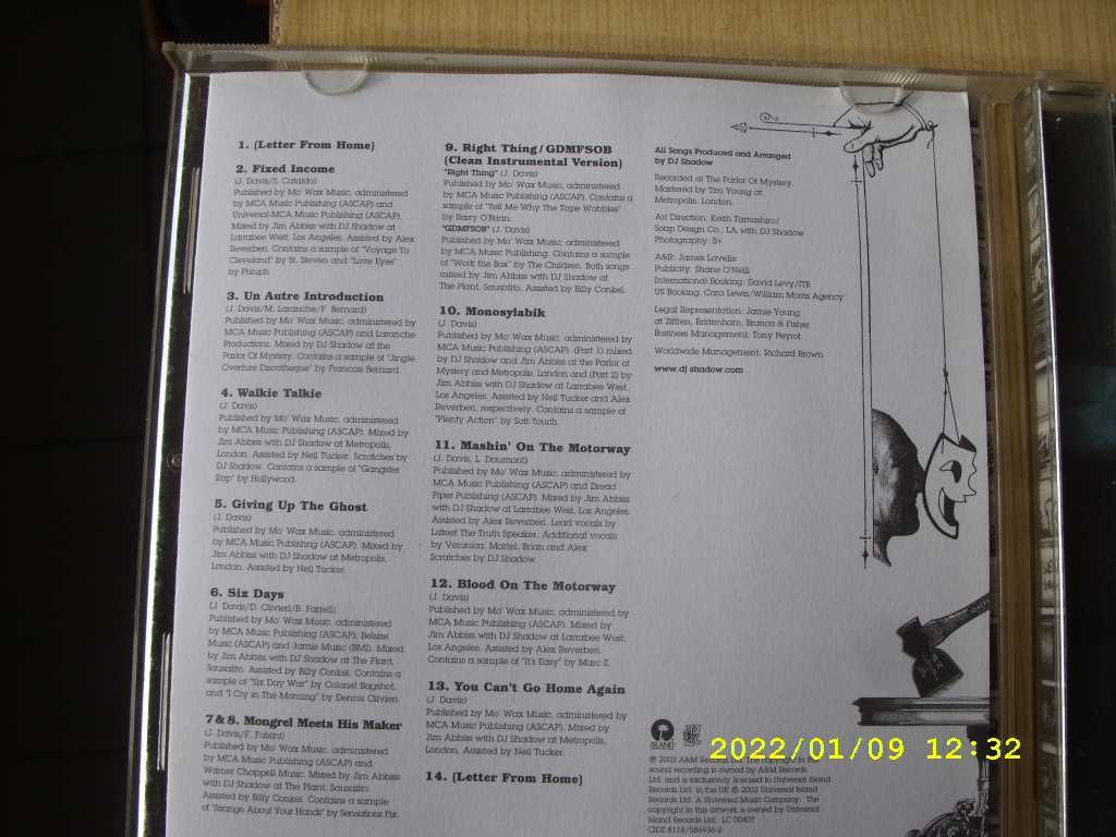 72. Plyta CD; DJ Shadow--The private pres, 2002 r.