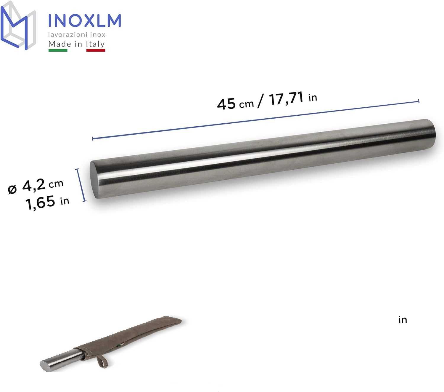 INOXLM Wałek do ciasta ze stali nierdzewnej Beżowe etui 45 cm